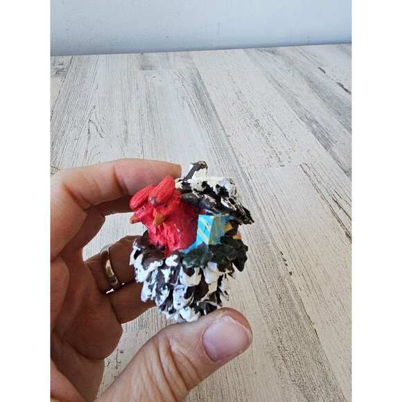 Cardinal bird ornament acorn pear set vintage nest unique birdhouse wooden - Picture 10 of 14